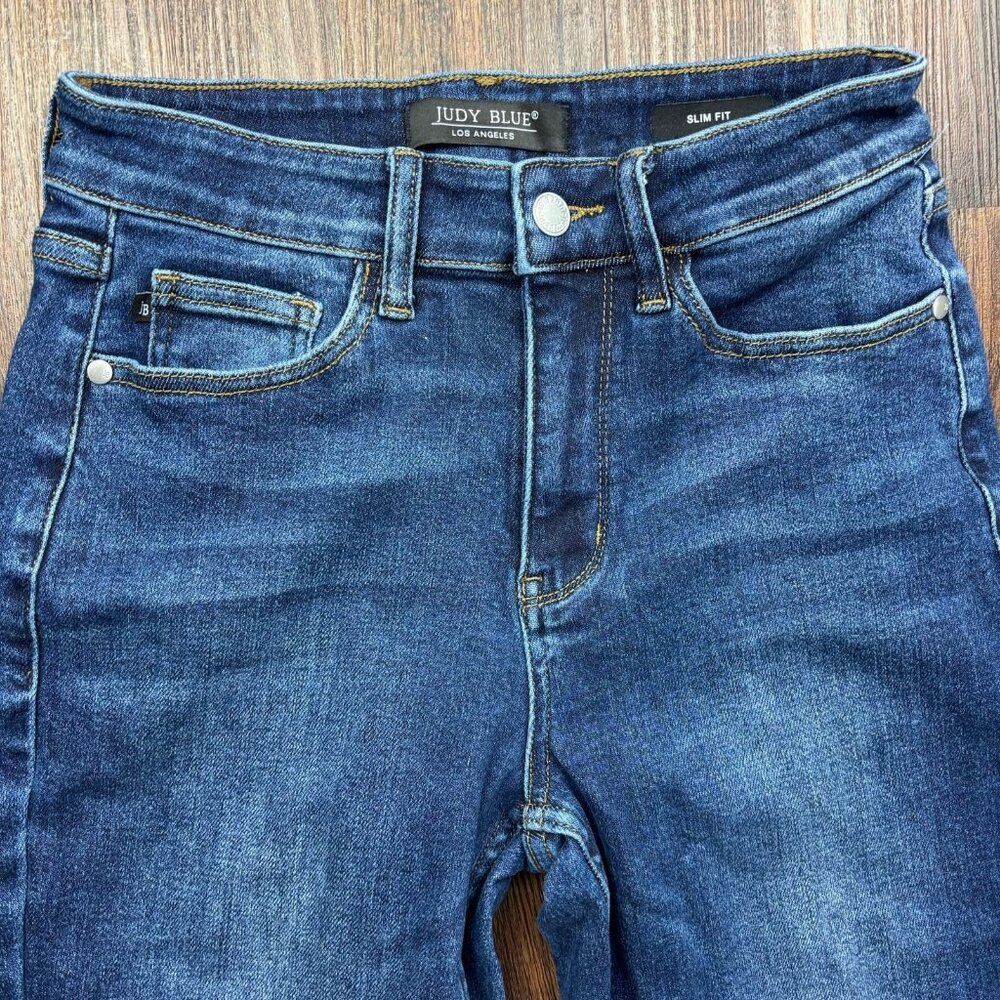 Judy Blue Slim Fit Jeans JB88704DK Dark Wash Raw Hem Women’s Size 3/26 - Picture 3 of 11